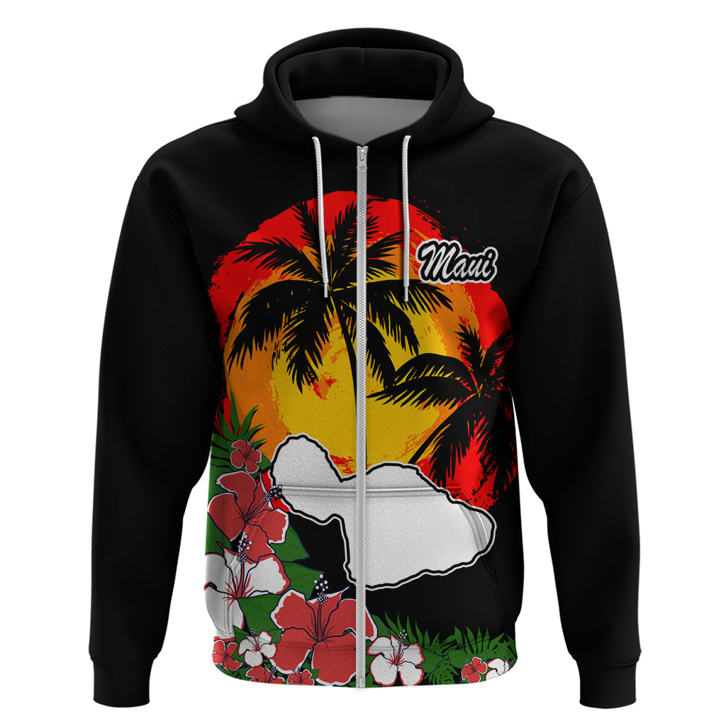 Hawaii Maui Island Hoodie Maui Map With Tropical Forest Vintage Style LT03 Zip Hoodie Black - Polynesian Pride