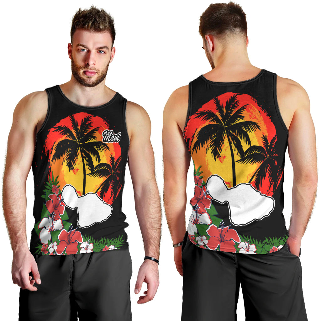 Hawaii Maui Island Men Tank Top Maui Map With Tropical Forest Vintage Style LT03 - Polynesian Pride