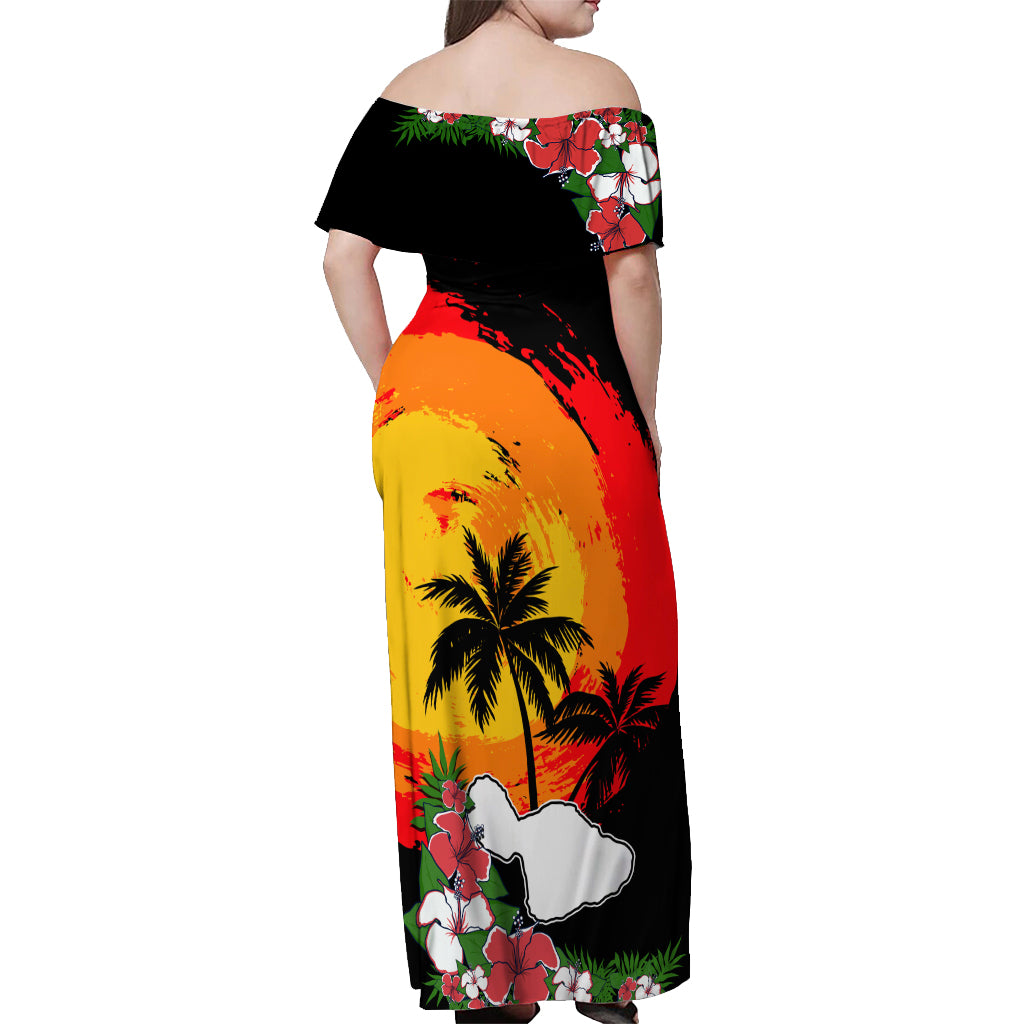 Hawaii Maui Island Off Shoulder Maxi Dress Maui Map With Tropical Forest Vintage Style LT03 - Polynesian Pride