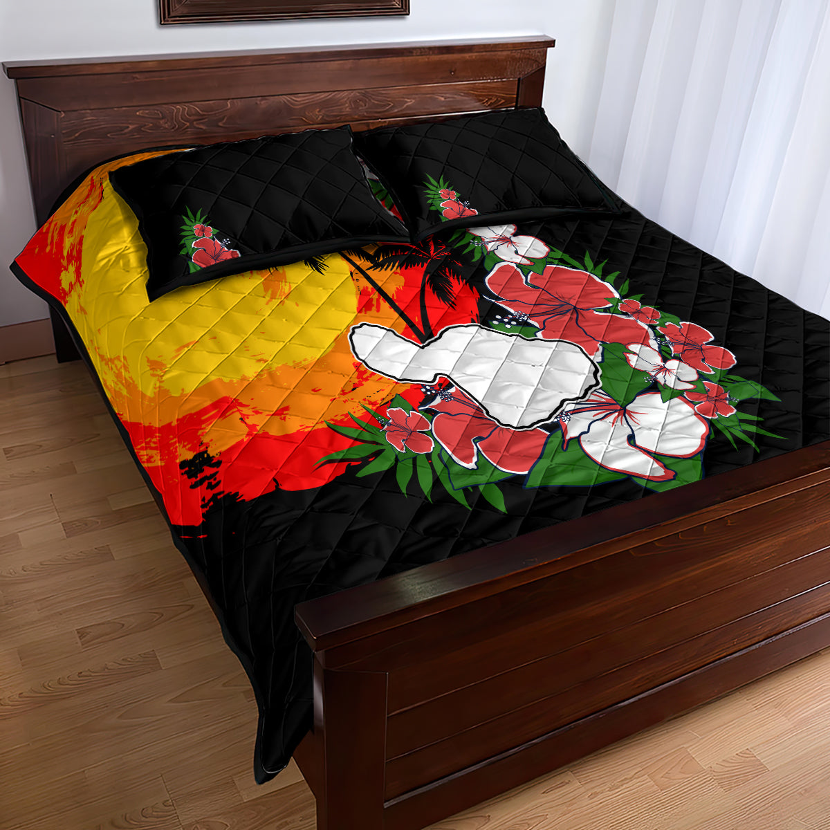 Hawaii Maui Island Quilt Bed Set Maui Map With Tropical Forest Vintage Style LT03 - Polynesian Pride