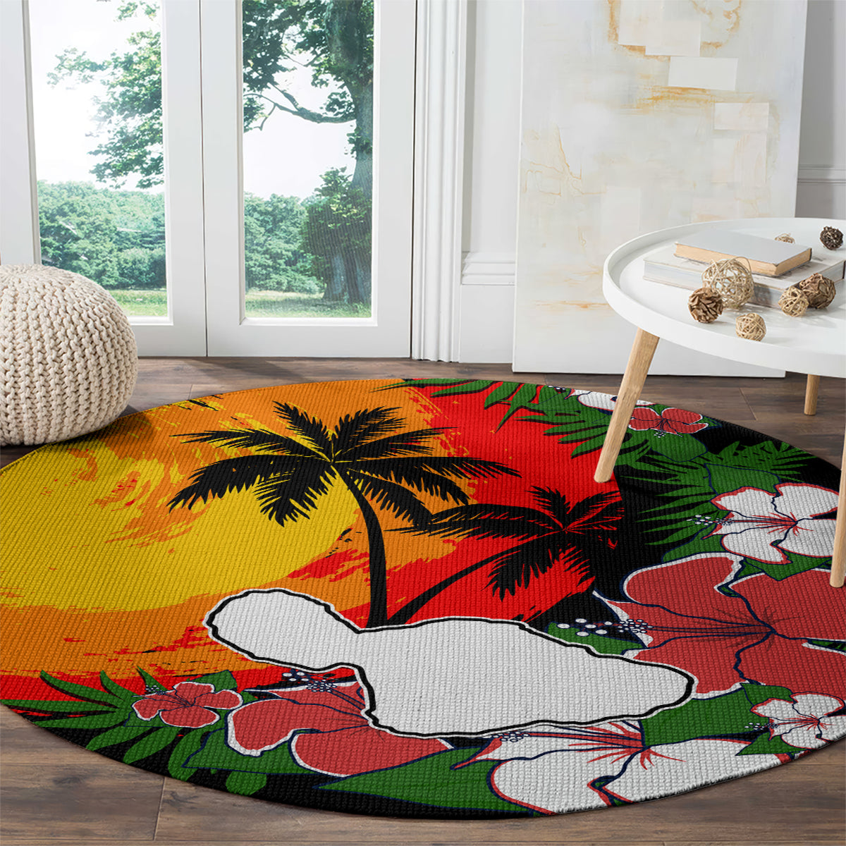 Hawaii Maui Island Round Carpet Maui Map With Tropical Forest Vintage Style LT03 - Polynesian Pride