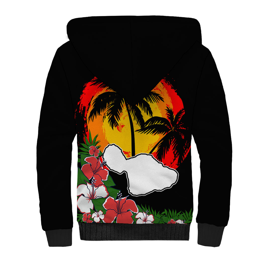 Hawaii Maui Island Sherpa Hoodie Maui Map With Tropical Forest Vintage Style LT03 - Polynesian Pride