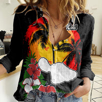 Hawaii Maui Island Women Casual Shirt Maui Map With Tropical Forest Vintage Style LT03 Female Black - Polynesian Pride