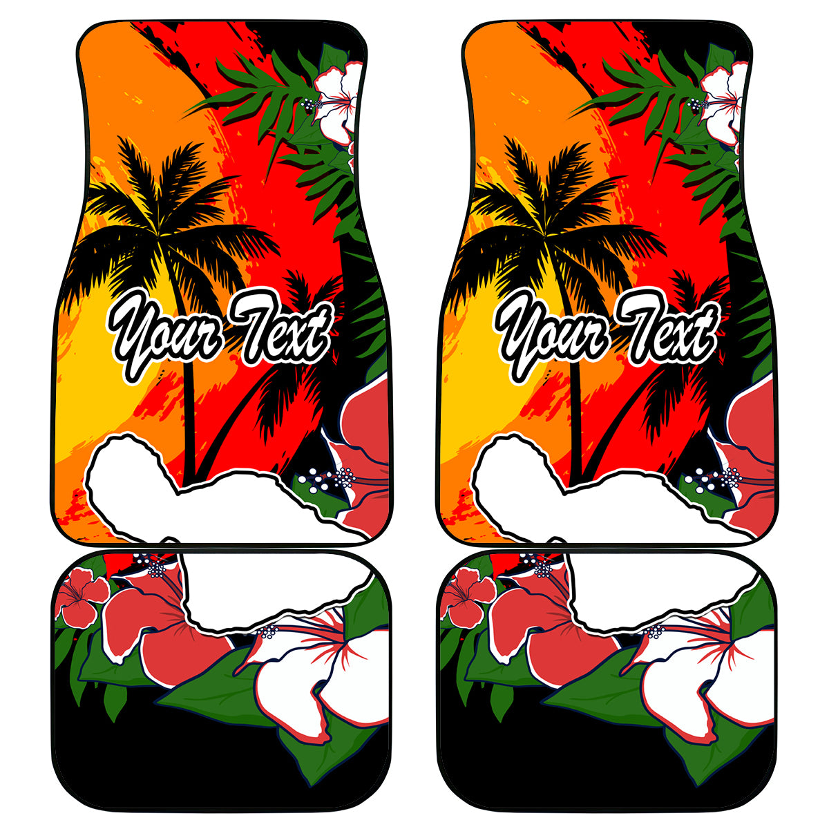 Custom Hawaii Maui Island Car Mats Maui Map With Tropical Forest Vintage Style LT03 Black - Polynesian Pride