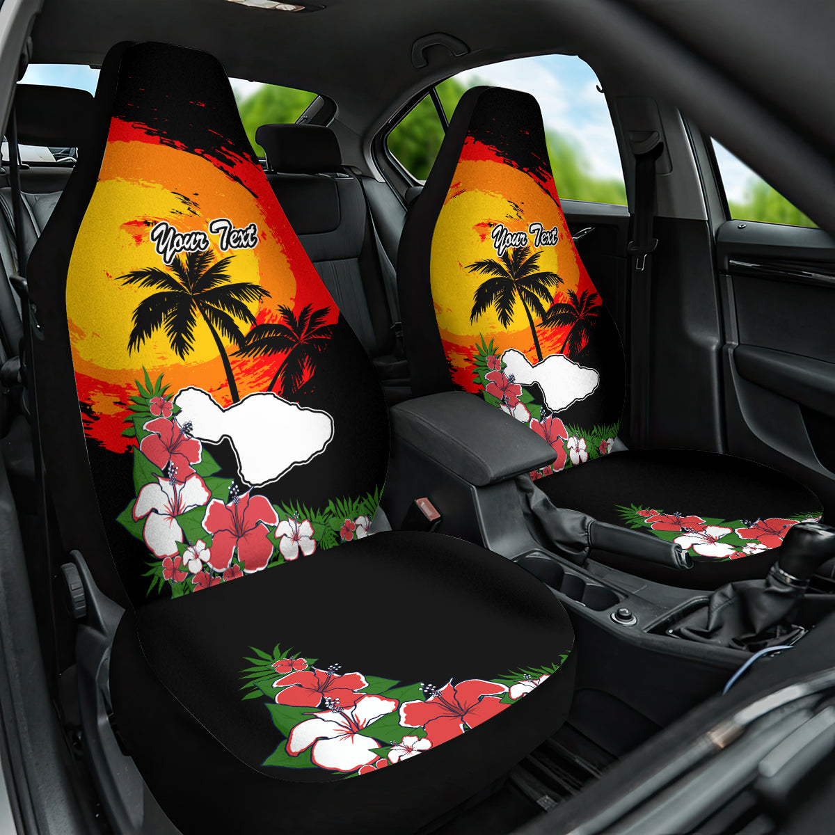 Custom Hawaii Maui Island Car Seat Cover Maui Map With Tropical Forest Vintage Style LT03 One Size Black - Polynesian Pride