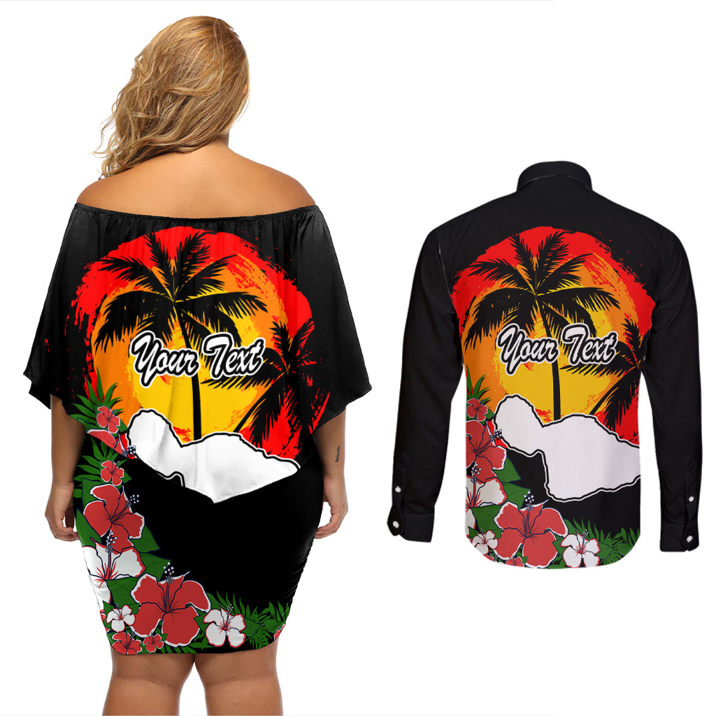 Custom Hawaii Maui Island Couples Matching Off Shoulder Short Dress and Long Sleeve Button Shirts Maui Map With Tropical Forest Vintage Style LT03 - Polynesian Pride