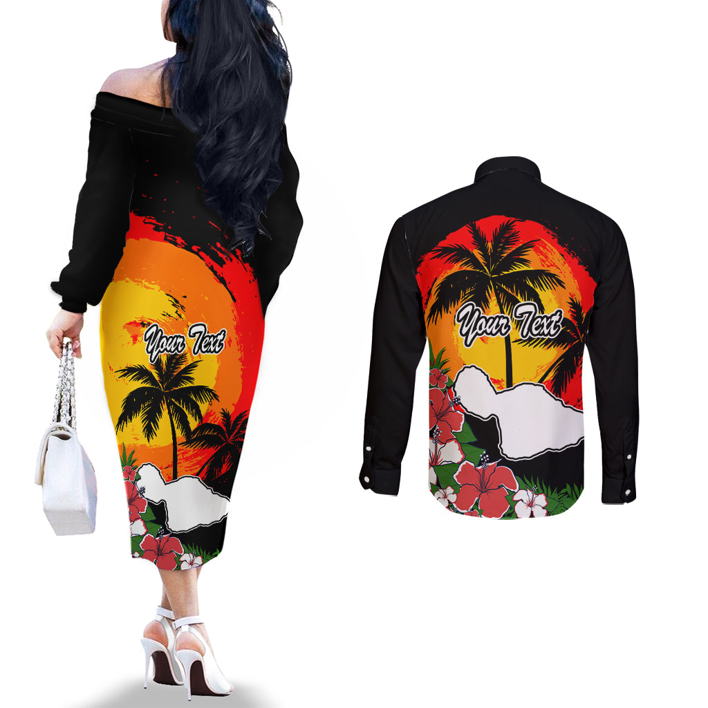 Custom Hawaii Maui Island Couples Matching Off The Shoulder Long Sleeve Dress and Long Sleeve Button Shirts Maui Map With Tropical Forest Vintage Style LT03 - Polynesian Pride