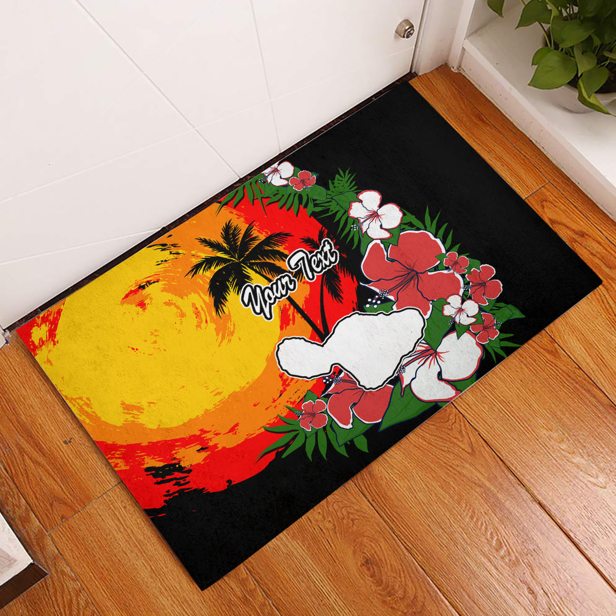 Custom Hawaii Maui Island Rubber Doormat Maui Map With Tropical Forest Vintage Style LT03 Black - Polynesian Pride