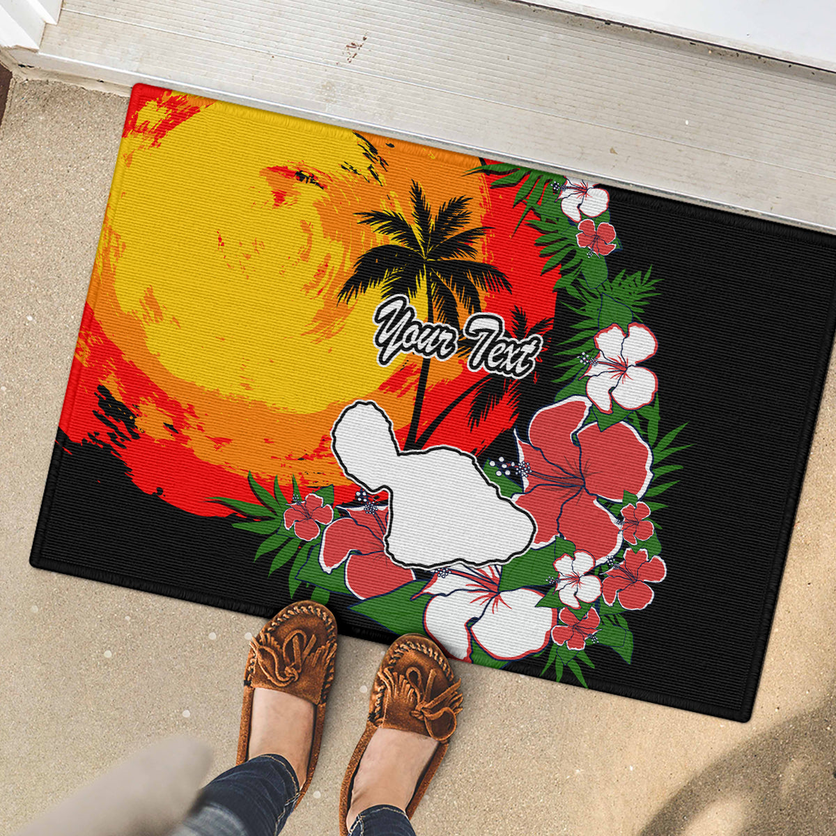 Custom Hawaii Maui Island Rubber Doormat Maui Map With Tropical Forest Vintage Style LT03 - Polynesian Pride