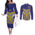 Custom Rugby Niue Couples Matching Off The Shoulder Long Sleeve Dress and Long Sleeve Button Shirt Hiapo Tribal Heritage Tattoos Blue Color - Polynesian Pride