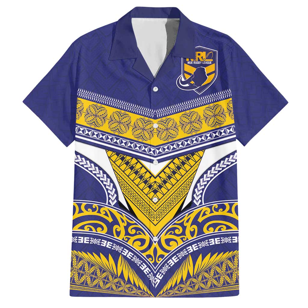 Custom Rugby Niue Hawaiian Shirt Hiapo Tribal Heritage Tattoos Blue Color - Polynesian Pride
