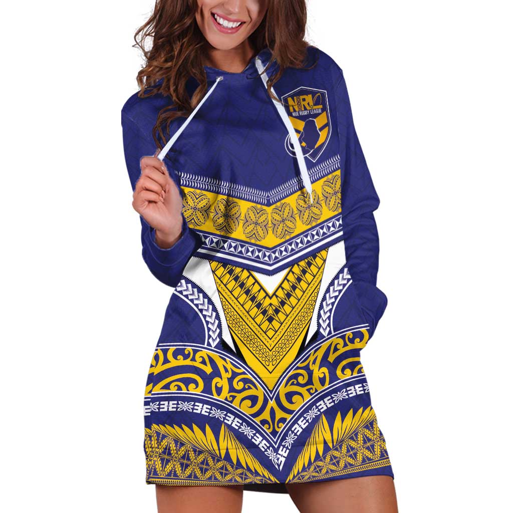 Custom Rugby Niue Hoodie Dress Hiapo Tribal Heritage Tattoos Blue Color - Polynesian Pride