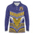 Custom Rugby Niue Long Sleeve Polo Shirt Hiapo Tribal Heritage Tattoos Blue Color - Polynesian Pride