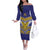 Custom Rugby Niue Off The Shoulder Long Sleeve Dress Hiapo Tribal Heritage Tattoos Blue Color - Polynesian Pride