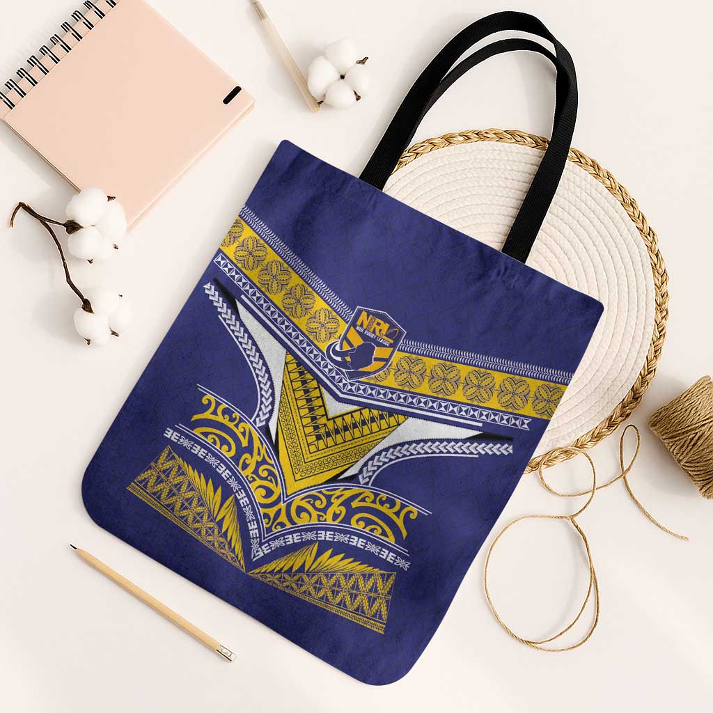Rugby Niue Tote Bag Hiapo Tribal Heritage Tattoos Blue Color - Polynesian Pride