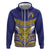 Custom Rugby Niue Zip Hoodie Hiapo Tribal Heritage Tattoos Blue Color - Polynesian Pride