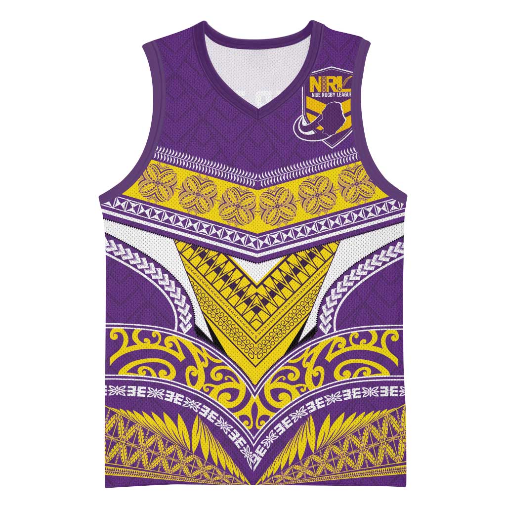 Custom Rugby Niue Basketball Jersey Hiapo Tribal Heritage Tattoos Purple Color - Polynesian Pride