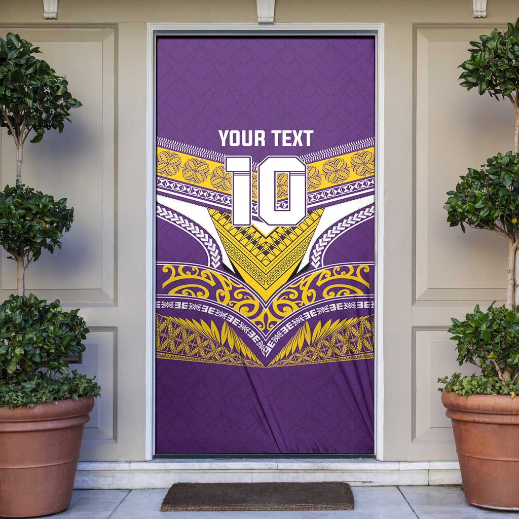 Custom Rugby Niue Door Cover Hiapo Tribal Heritage Tattoos Purple Color - Polynesian Pride