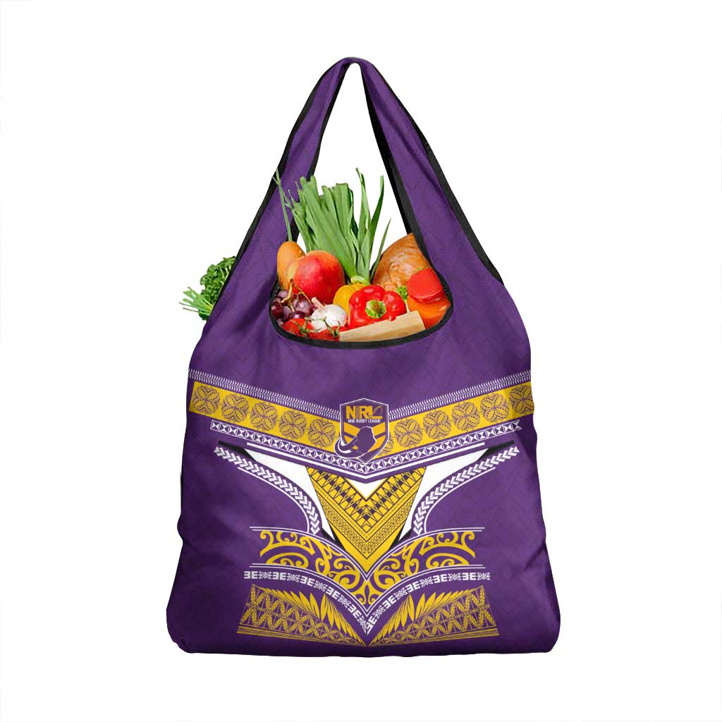 Rugby Niue Grocery Bag Hiapo Tribal Heritage Tattoos Purple Color - Polynesian Pride