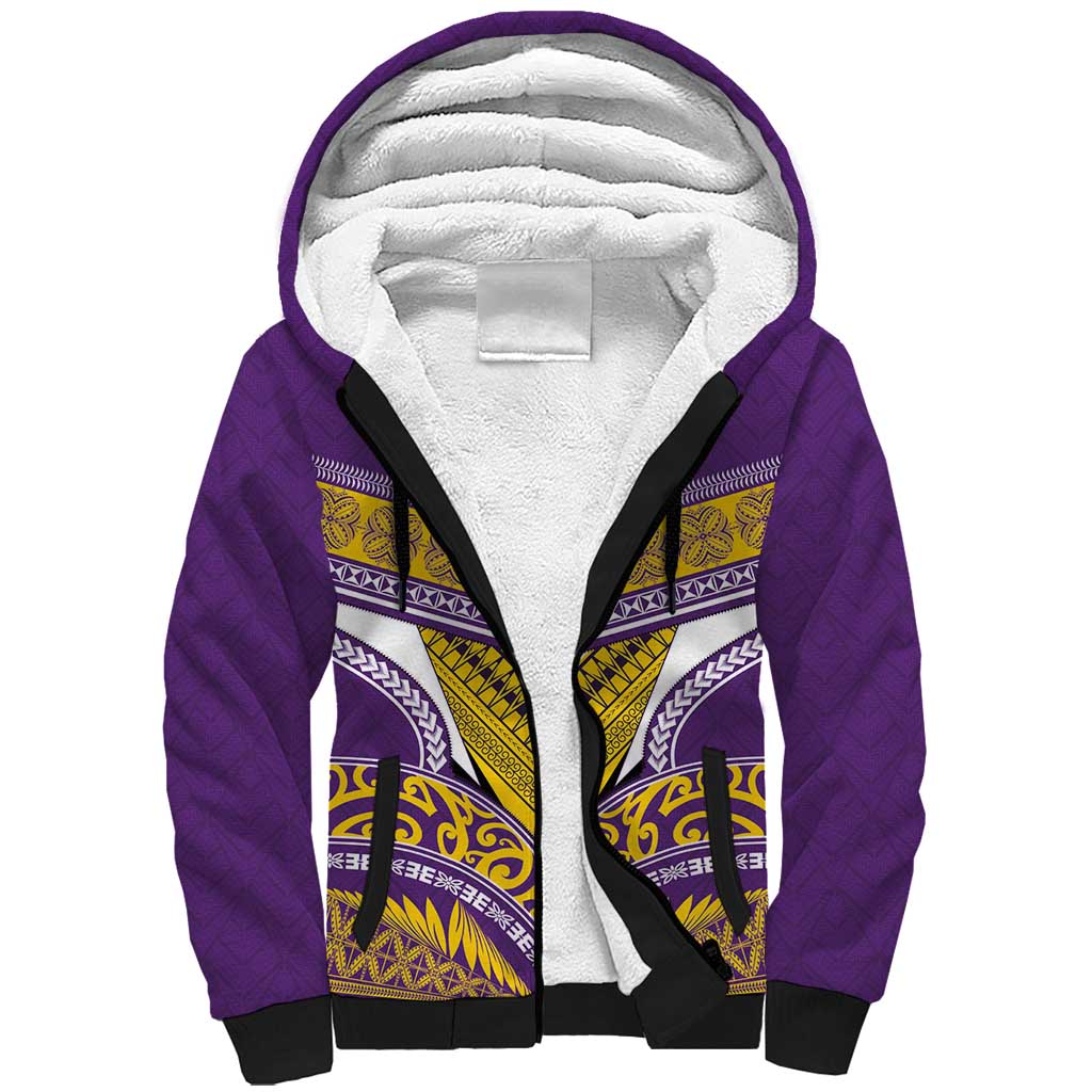 Custom Rugby Niue Sherpa Hoodie Hiapo Tribal Heritage Tattoos Purple Color - Polynesian Pride