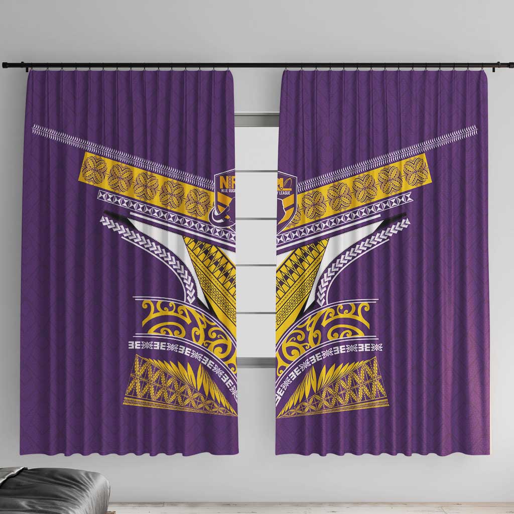 Rugby Niue Window Curtain Hiapo Tribal Heritage Tattoos Purple Color - Polynesian Pride