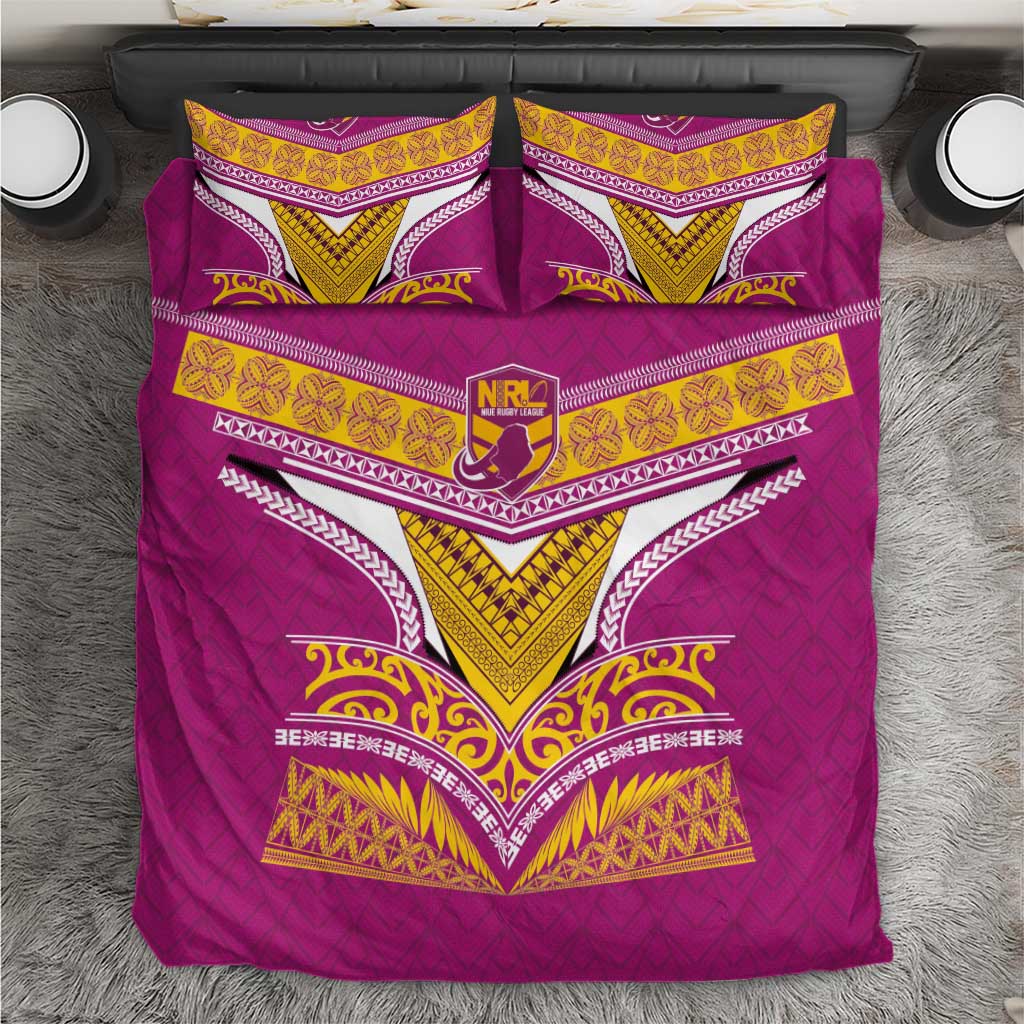 Rugby Niue Bedding Set Hiapo Tribal Heritage Tattoos Pink Color - Polynesian Pride