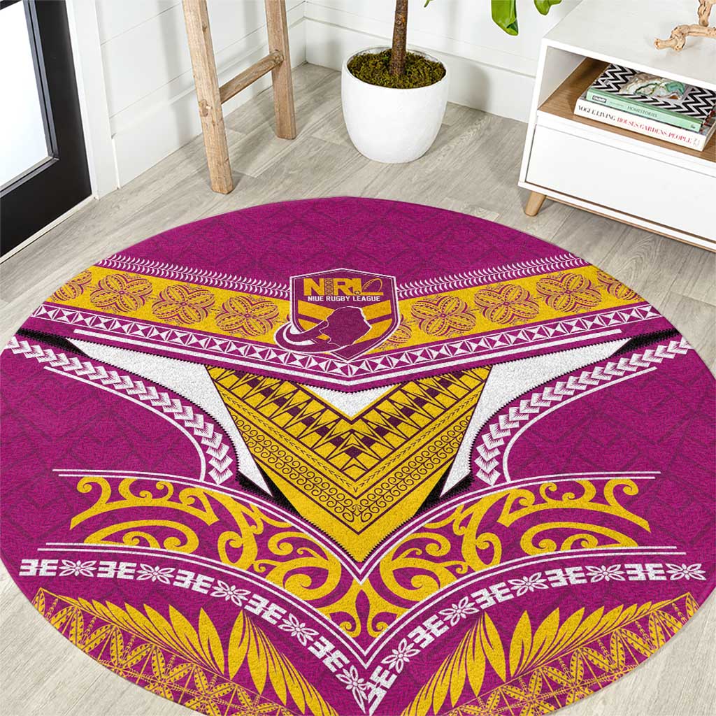 Rugby Niue Round Carpet Hiapo Tribal Heritage Tattoos Pink Color - Polynesian Pride