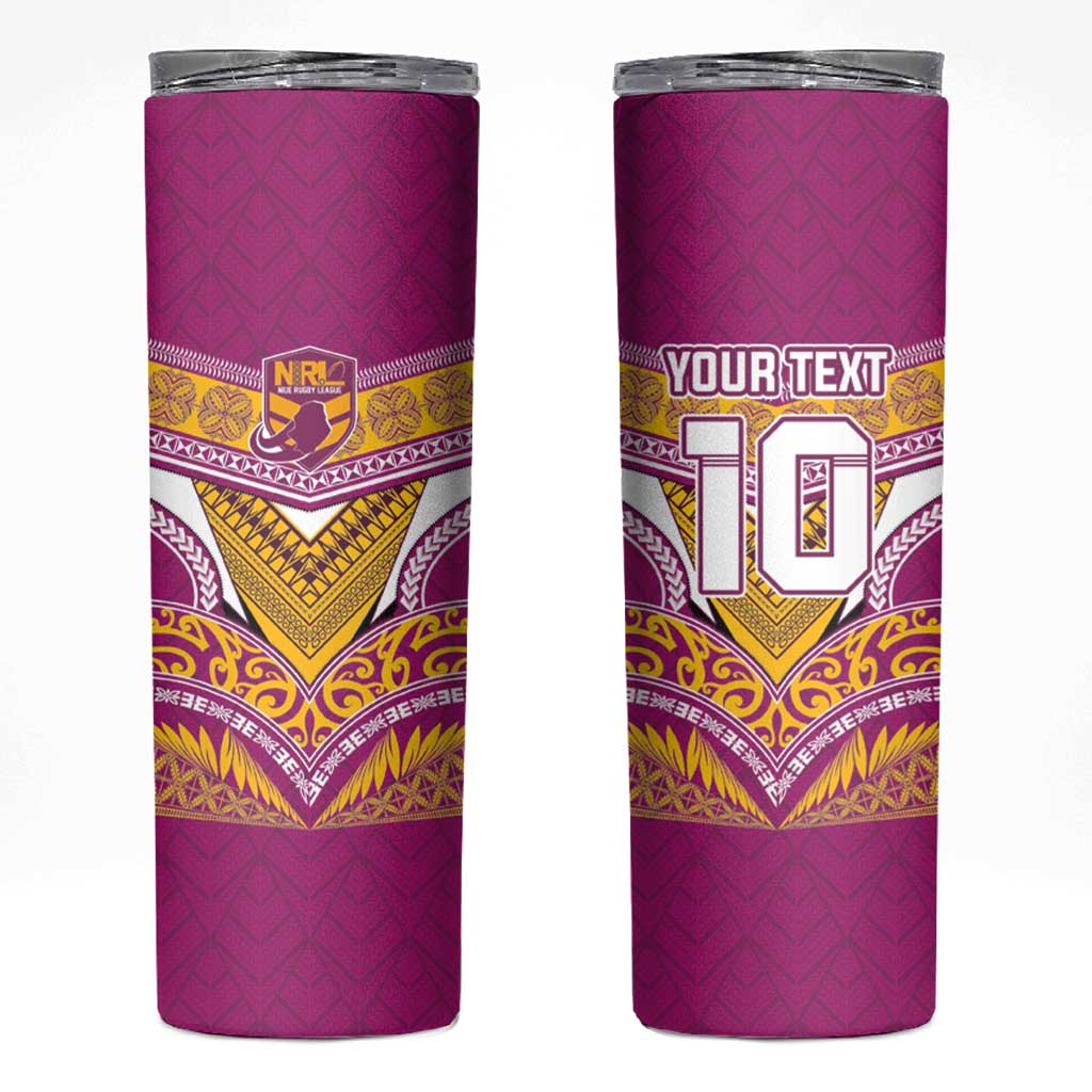 Custom Rugby Niue Skinny Tumbler Hiapo Tribal Heritage Tattoos Pink Color - Polynesian Pride