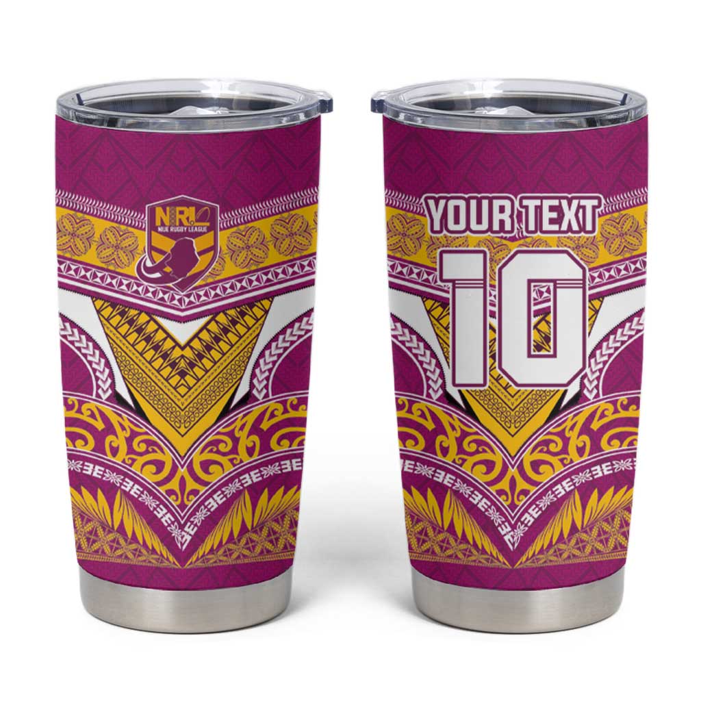 Custom Rugby Niue Tumbler Cup Hiapo Tribal Heritage Tattoos Pink Color - Polynesian Pride