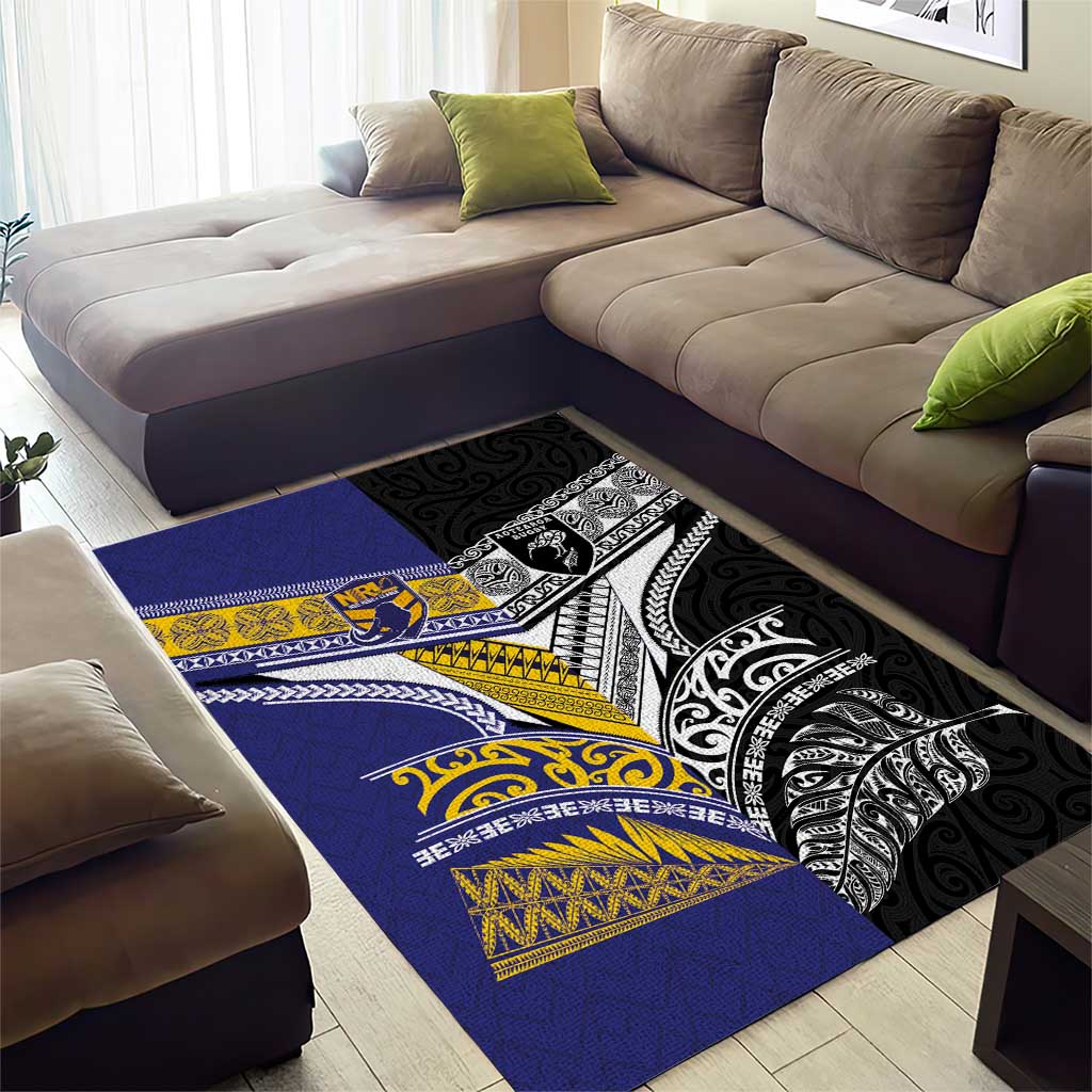 Rugby Niue and Aotearoa Area Rug Hiapo with Maori Moko Tribal Heritage Tattoos - Polynesian Pride