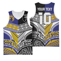 Custom Rugby Niue and Aotearoa Basketball Jersey Hiapo with Maori Moko Tribal Heritage Tattoos - Polynesian Pride