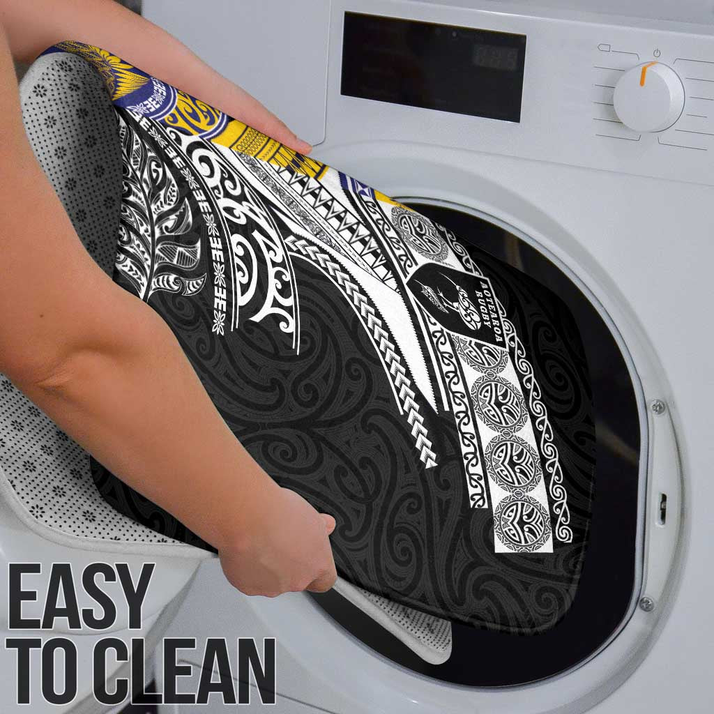 Rugby Niue and Aotearoa Bathroom Set Hiapo with Maori Moko Tribal Heritage Tattoos - Polynesian Pride