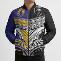 Custom Rugby Niue and Aotearoa Bomber Puffer Jacket Hiapo with Maori Moko Tribal Heritage Tattoos - Polynesian Pride