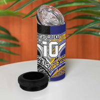 Custom Rugby Niue and Aotearoa 4 in 1 Can Cooler Tumbler Hiapo with Maori Moko Tribal Heritage Tattoos - Polynesian Pride