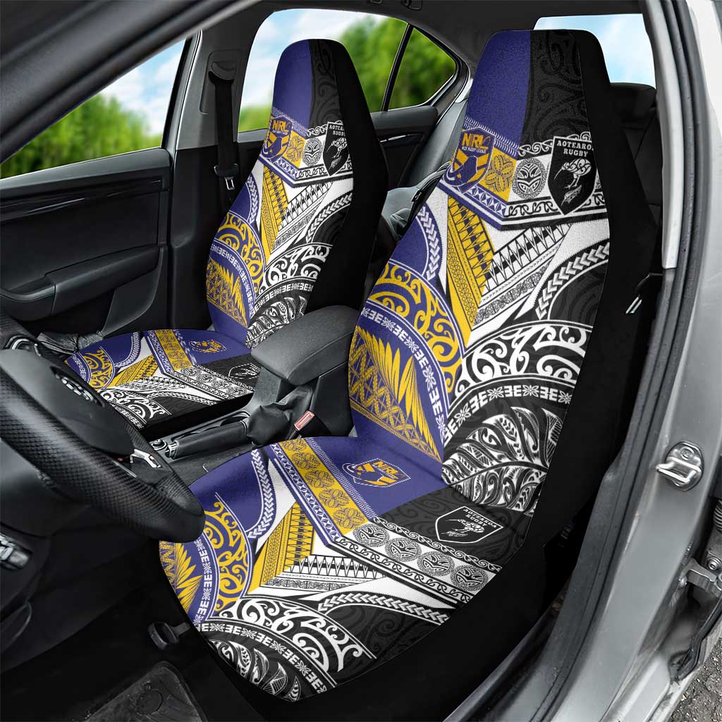 Rugby Niue and Aotearoa Car Seat Cover Hiapo with Maori Moko Tribal Heritage Tattoos - Polynesian Pride