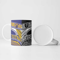 Custom Rugby Niue and Aotearoa Ceramic Mug Hiapo with Maori Moko Tribal Heritage Tattoos - Polynesian Pride