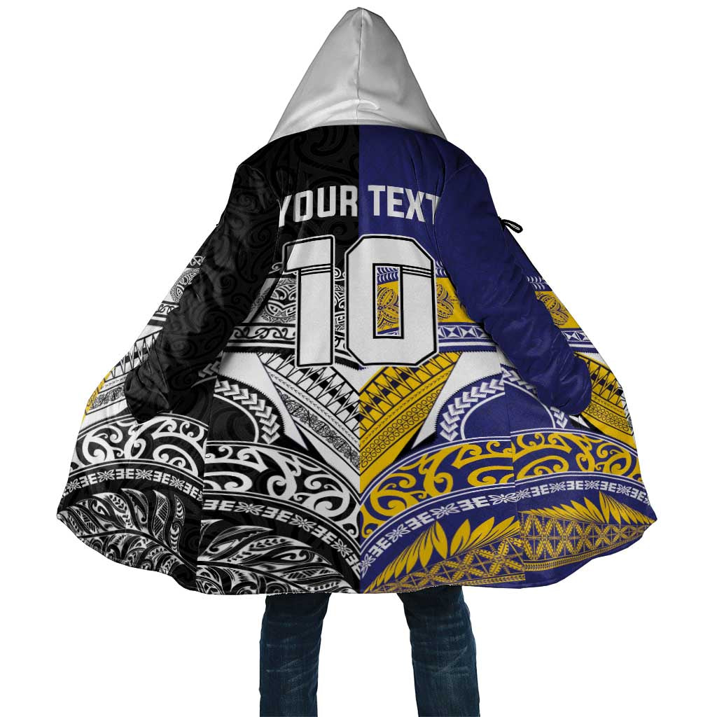 Custom Rugby Niue and Aotearoa Cloak Hiapo with Maori Moko Tribal Heritage Tattoos - Polynesian Pride