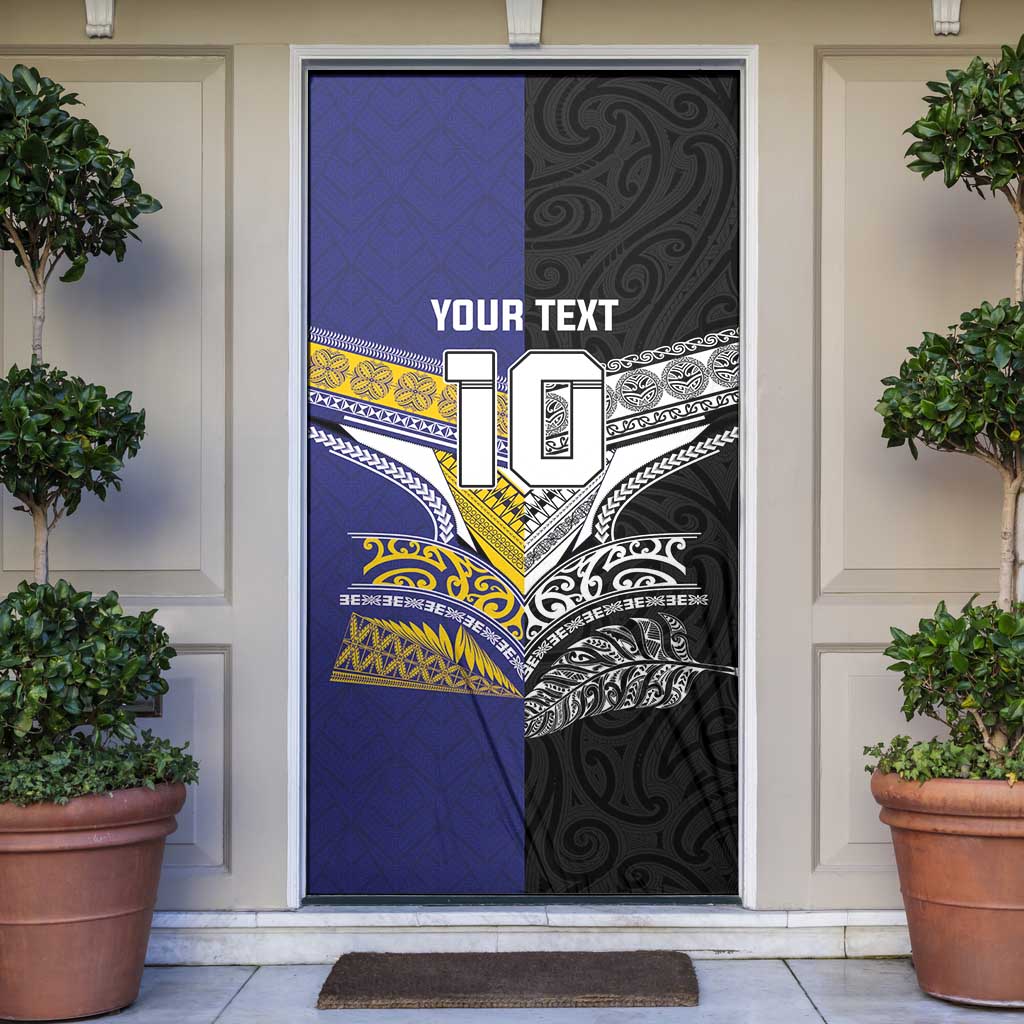 Custom Rugby Niue and Aotearoa Door Cover Hiapo with Maori Moko Tribal Heritage Tattoos - Polynesian Pride