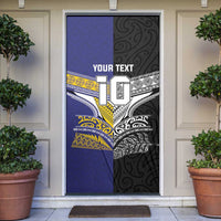 Custom Rugby Niue and Aotearoa Door Cover Hiapo with Maori Moko Tribal Heritage Tattoos - Polynesian Pride