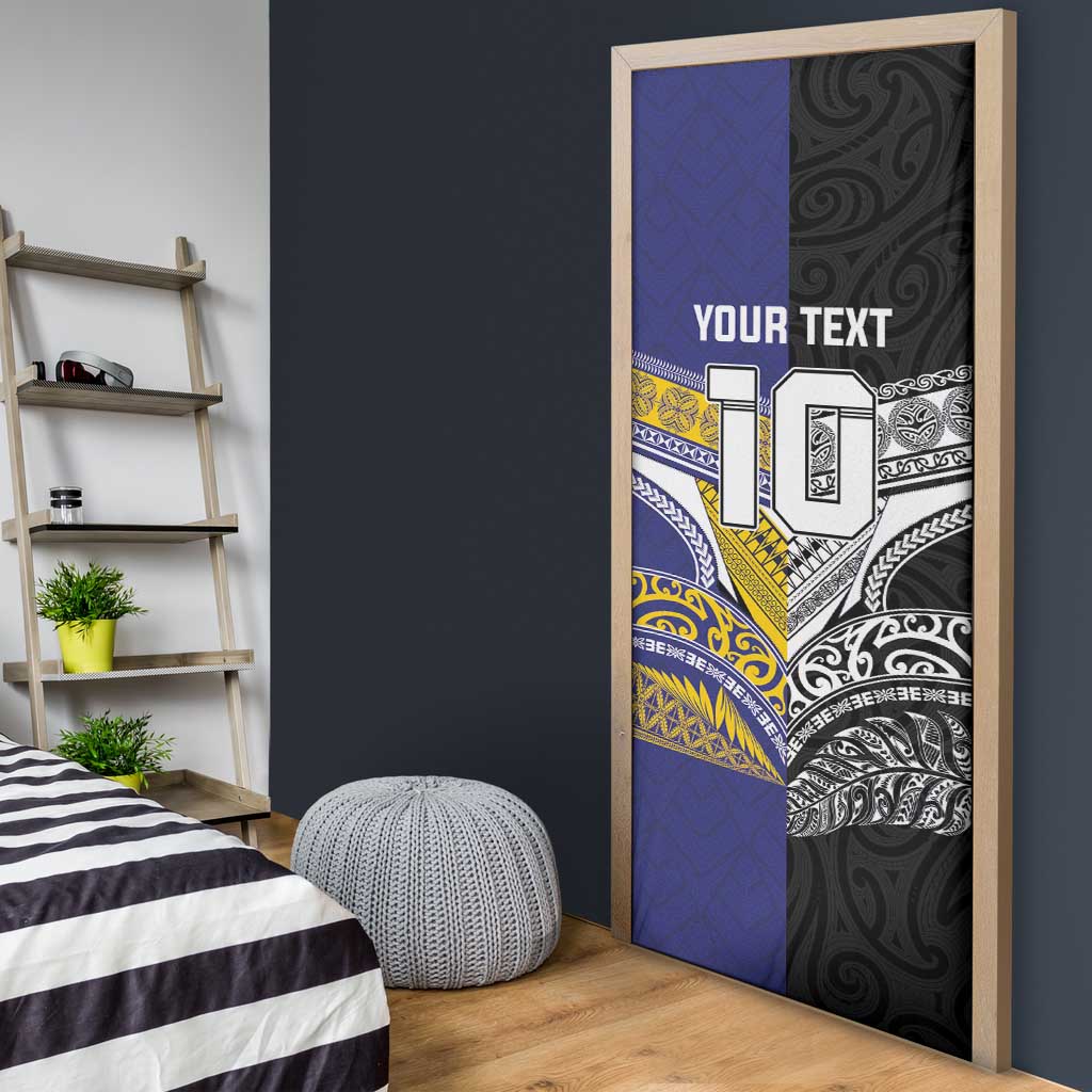Custom Rugby Niue and Aotearoa Door Cover Hiapo with Maori Moko Tribal Heritage Tattoos - Polynesian Pride