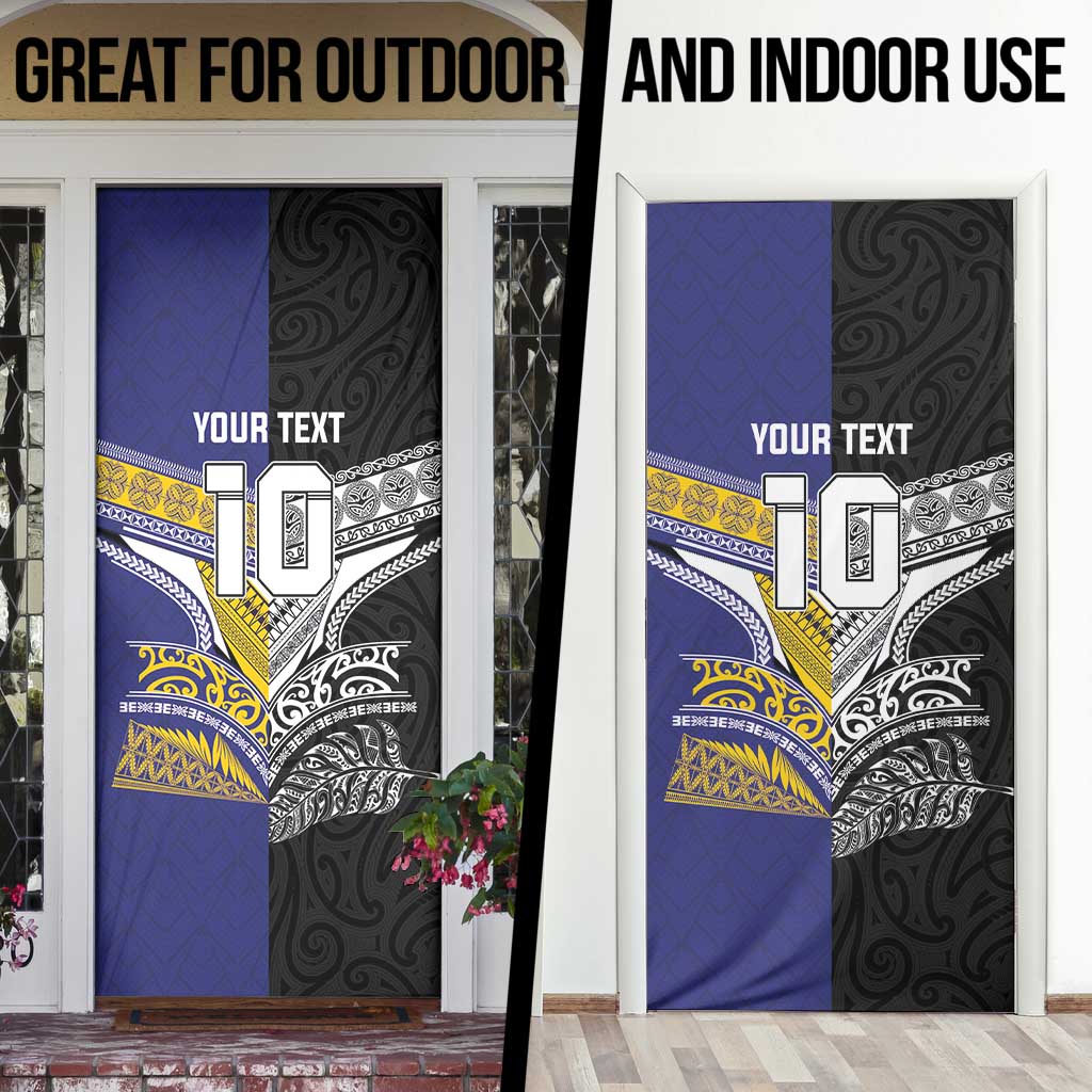 Custom Rugby Niue and Aotearoa Door Cover Hiapo with Maori Moko Tribal Heritage Tattoos - Polynesian Pride