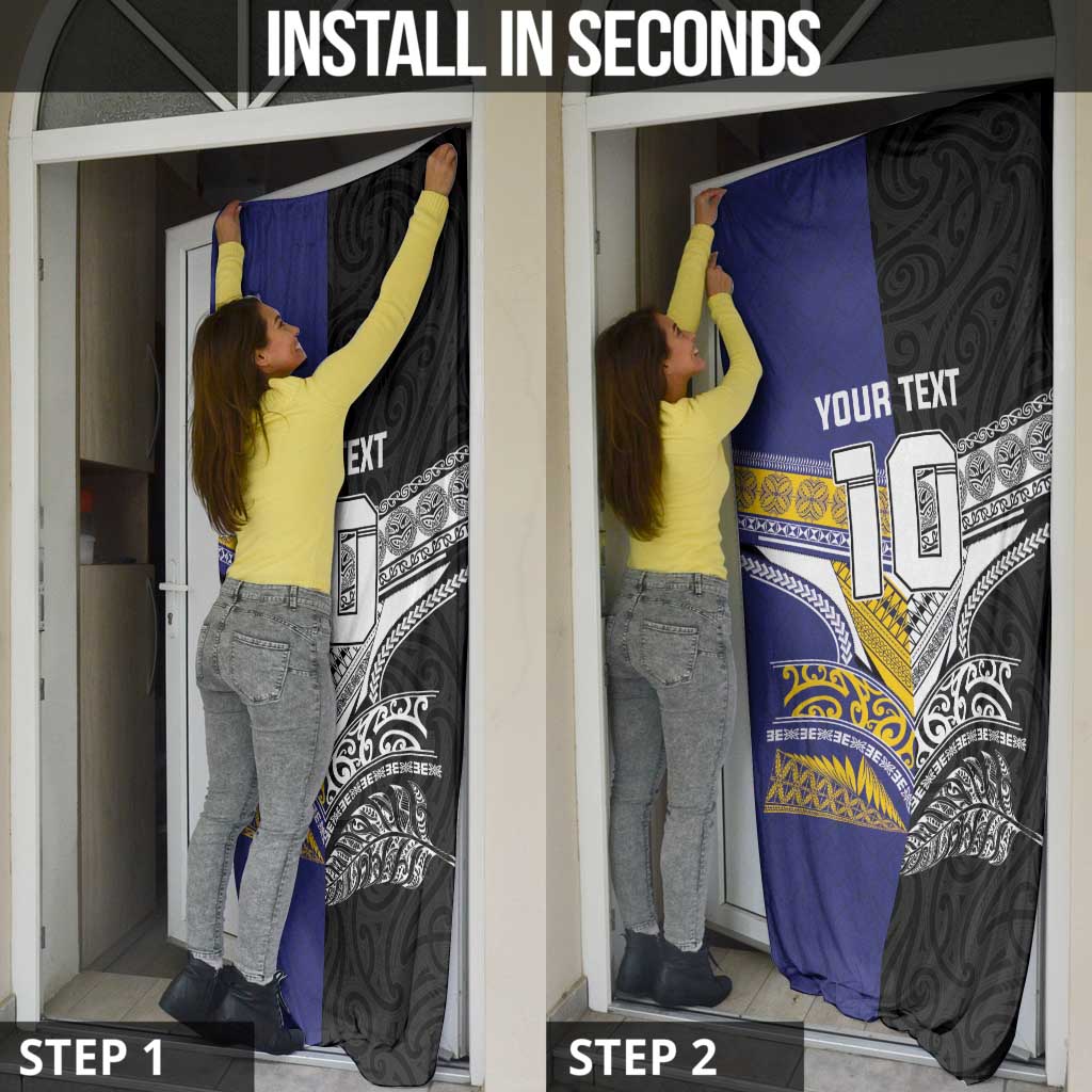 Custom Rugby Niue and Aotearoa Door Cover Hiapo with Maori Moko Tribal Heritage Tattoos - Polynesian Pride