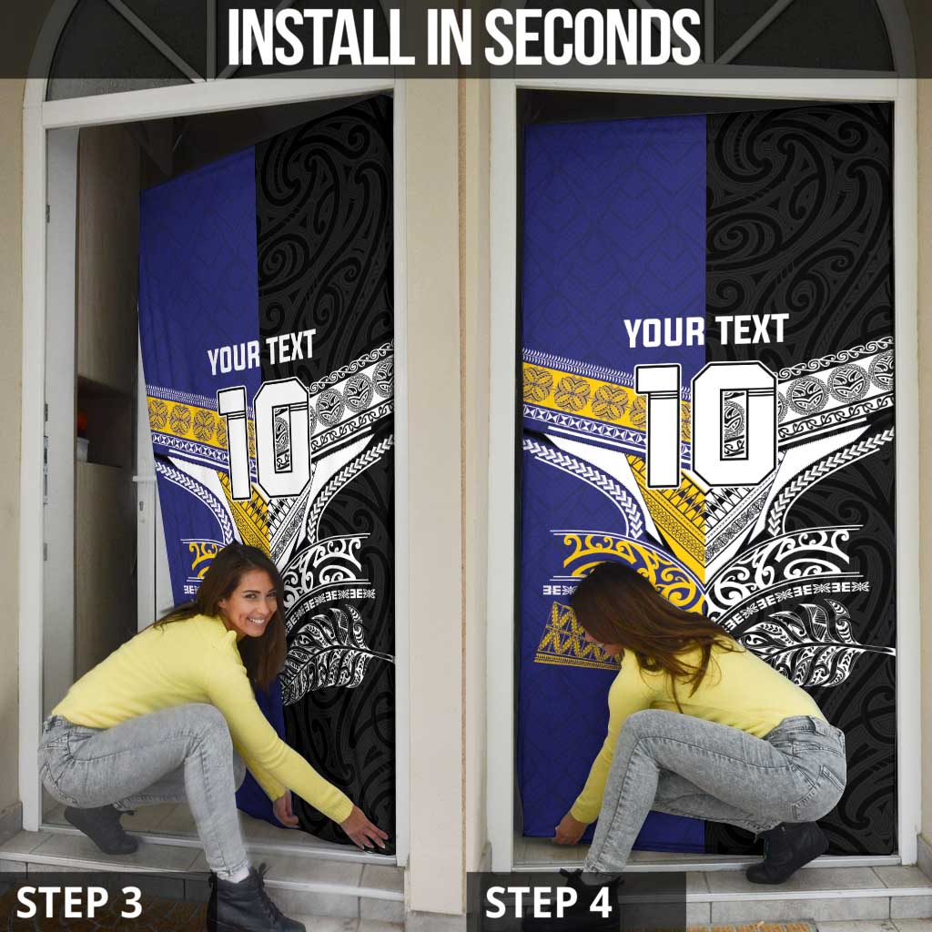 Custom Rugby Niue and Aotearoa Door Cover Hiapo with Maori Moko Tribal Heritage Tattoos - Polynesian Pride