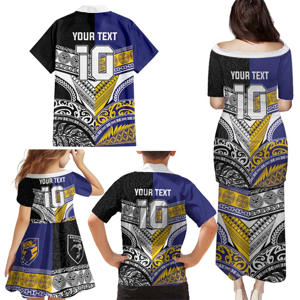 Custom Rugby Niue and Aotearoa Family Matching Puletasi and Hawaiian Shirt Hiapo with Maori Moko Tribal Heritage Tattoos - Polynesian Pride