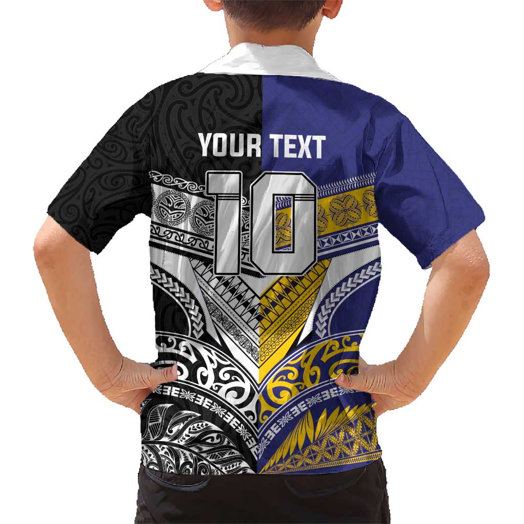 Custom Rugby Niue and Aotearoa Family Matching Short Sleeve Bodycon Dress and Hawaiian Shirt Hiapo with Maori Moko Tribal Heritage Tattoos - Polynesian Pride