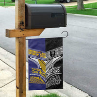 Rugby Niue and Aotearoa Garden Flag Hiapo with Maori Moko Tribal Heritage Tattoos - Polynesian Pride