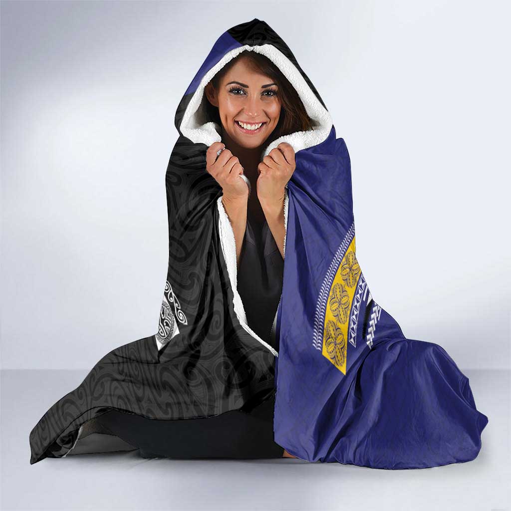 Rugby Niue and Aotearoa Hooded Blanket Hiapo with Maori Moko Tribal Heritage Tattoos - Polynesian Pride