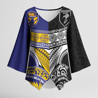 Custom Rugby Niue and Aotearoa Kimono Sleeve Blouse Hiapo with Maori Moko Tribal Heritage Tattoos - Polynesian Pride