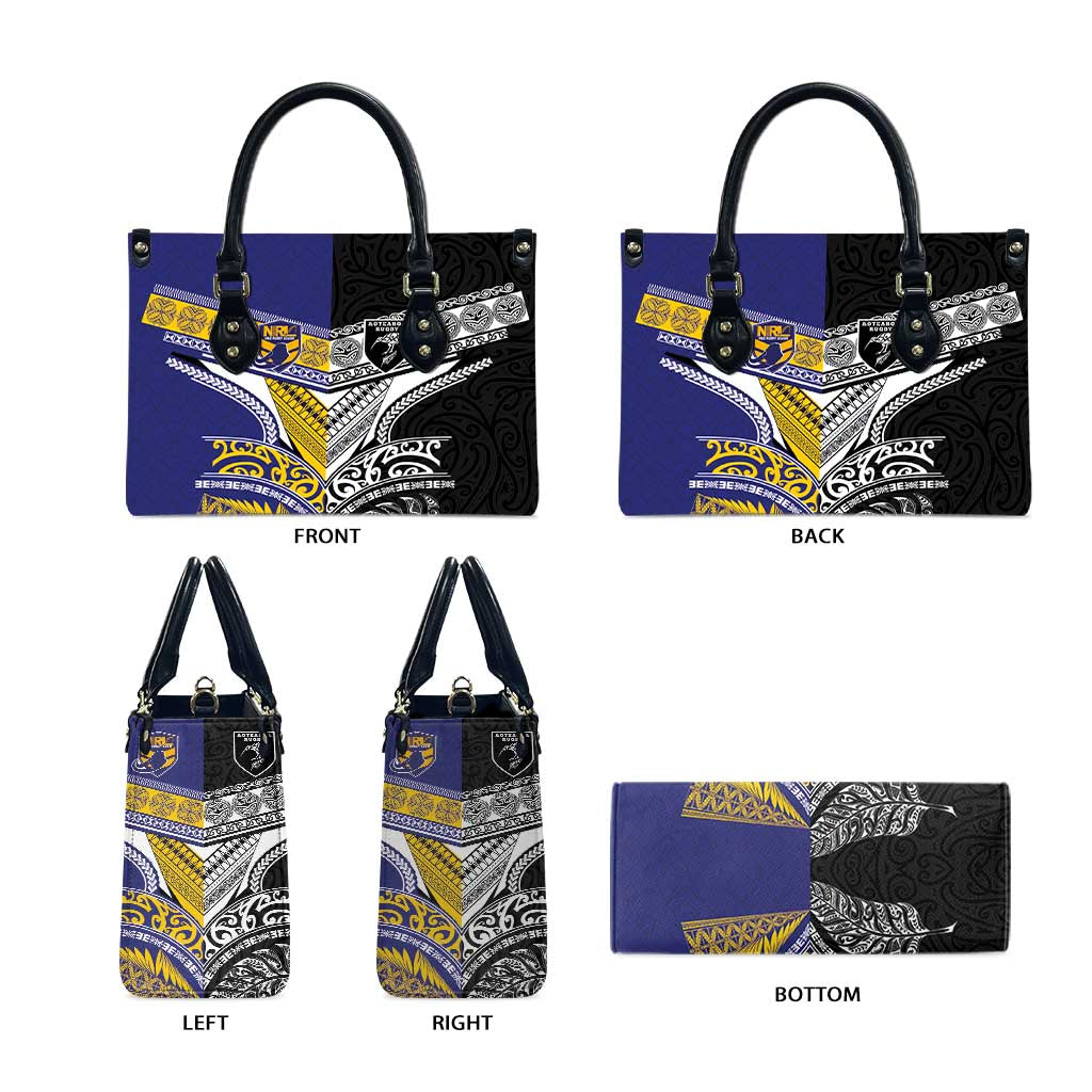 Rugby Niue and Aotearoa Leather Bag Hiapo with Maori Moko Tribal Heritage Tattoos - Polynesian Pride