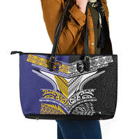 Rugby Niue and Aotearoa Leather Tote Bag Hiapo with Maori Moko Tribal Heritage Tattoos - Polynesian Pride